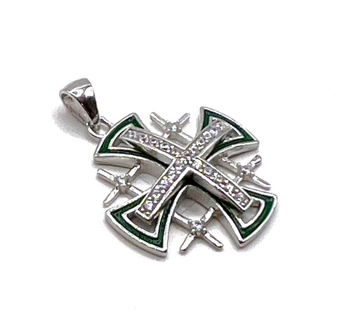Sterling Silver Enamel Jerusalem Cross Pendant